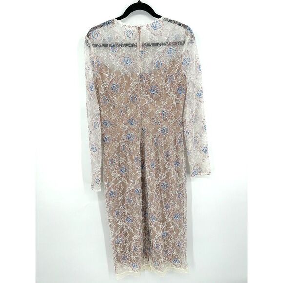 DRESS THE POPULATION Kay Dress White Tan Floral Lace Metallic Midi Dress Large - Picture 5 of 12